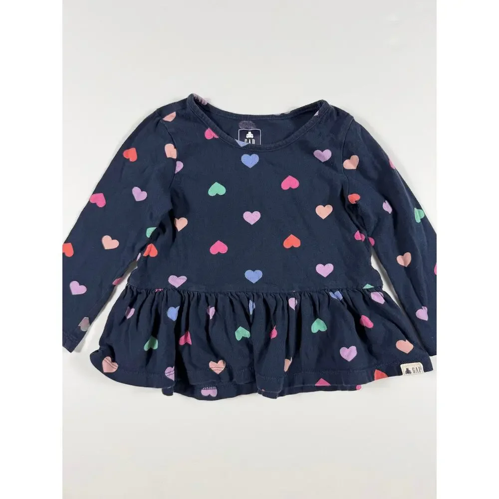 Gap & Cat & Jack Heart Print Peplum Tops Bundle Size 2